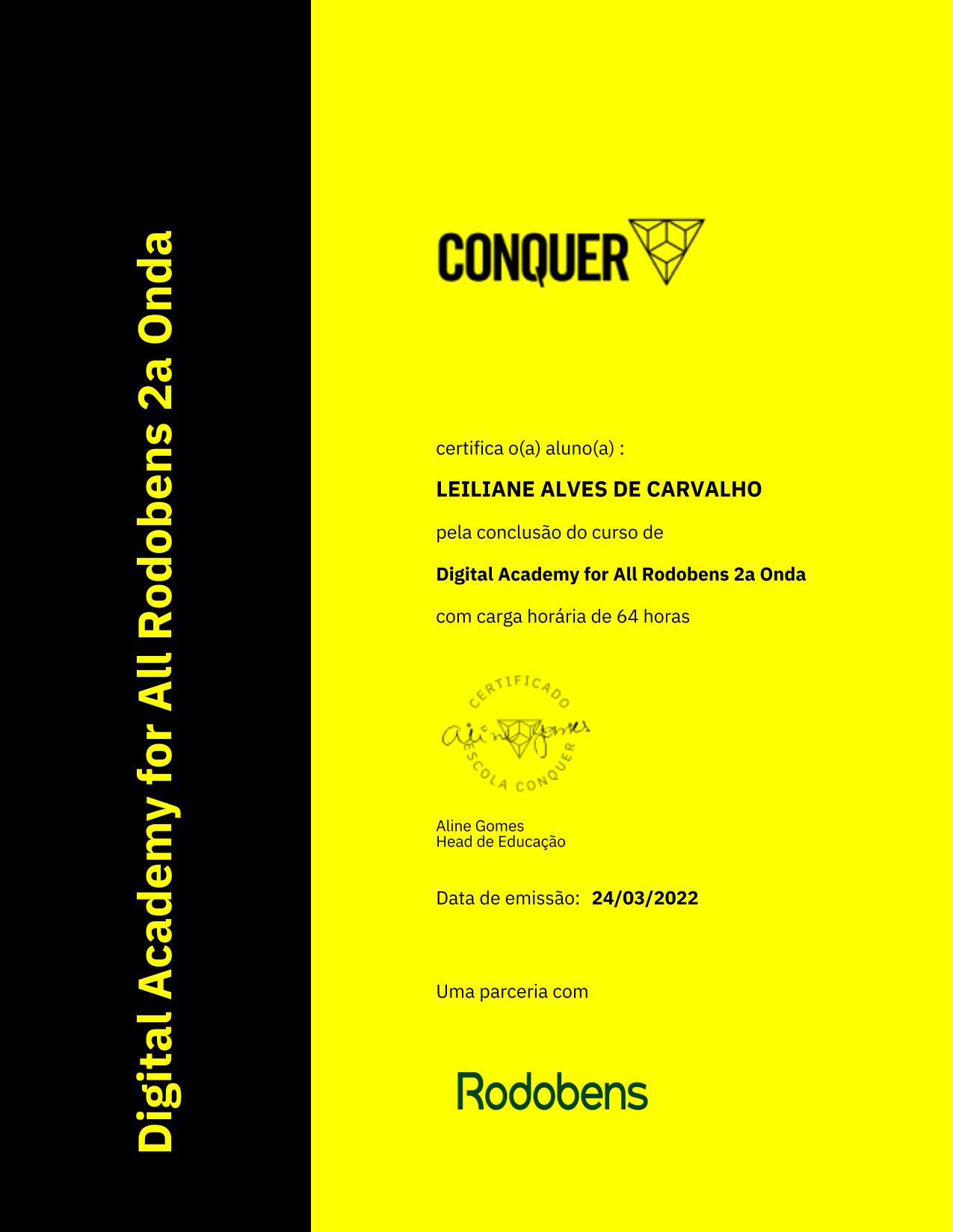 Certificado de Digital Academy for All Rodobens 2a Onda